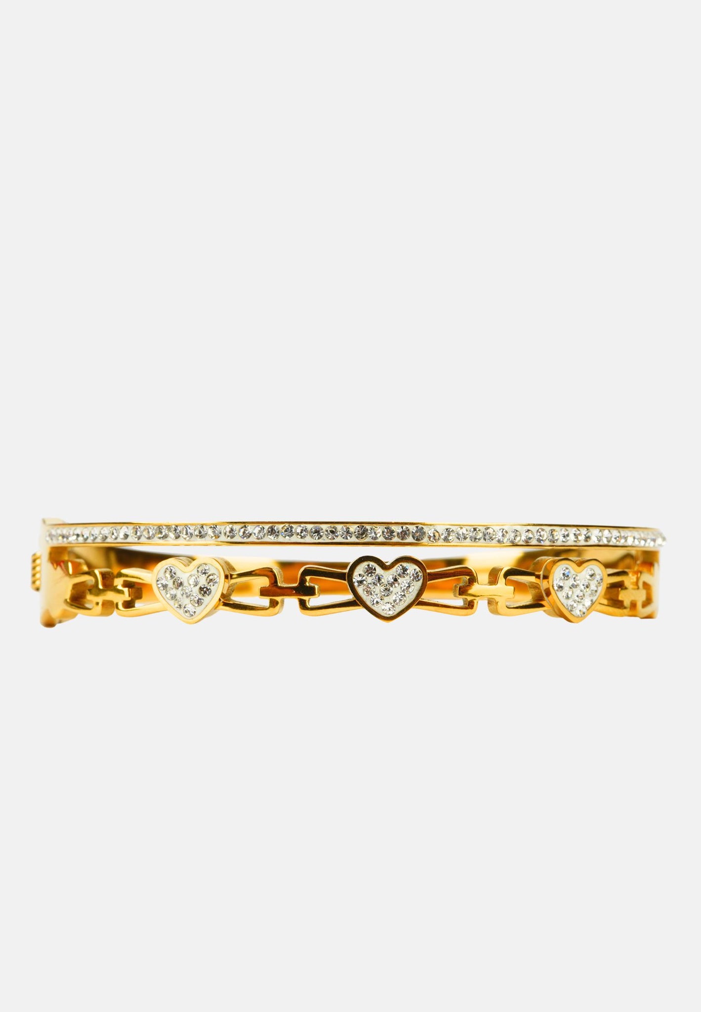 Rigid bracelet with hearts and glitter