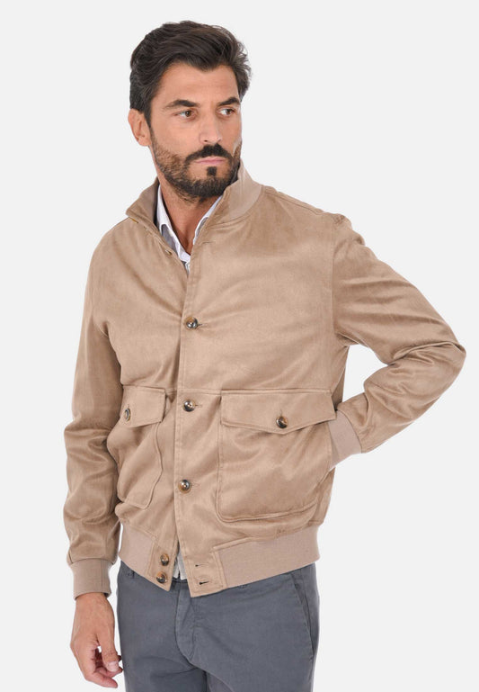 Bomber jacket with large suede pockets