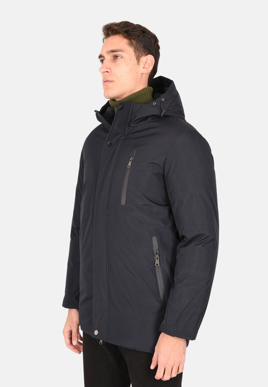Parka with black zips