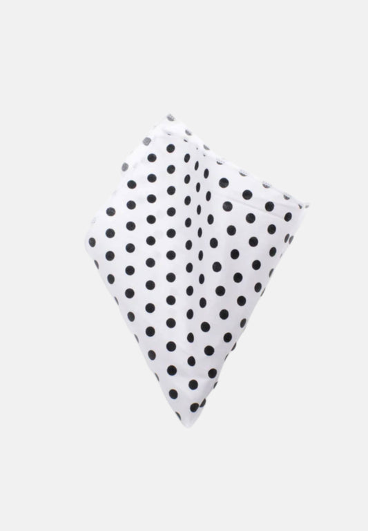 White pocket square with large black polka dots